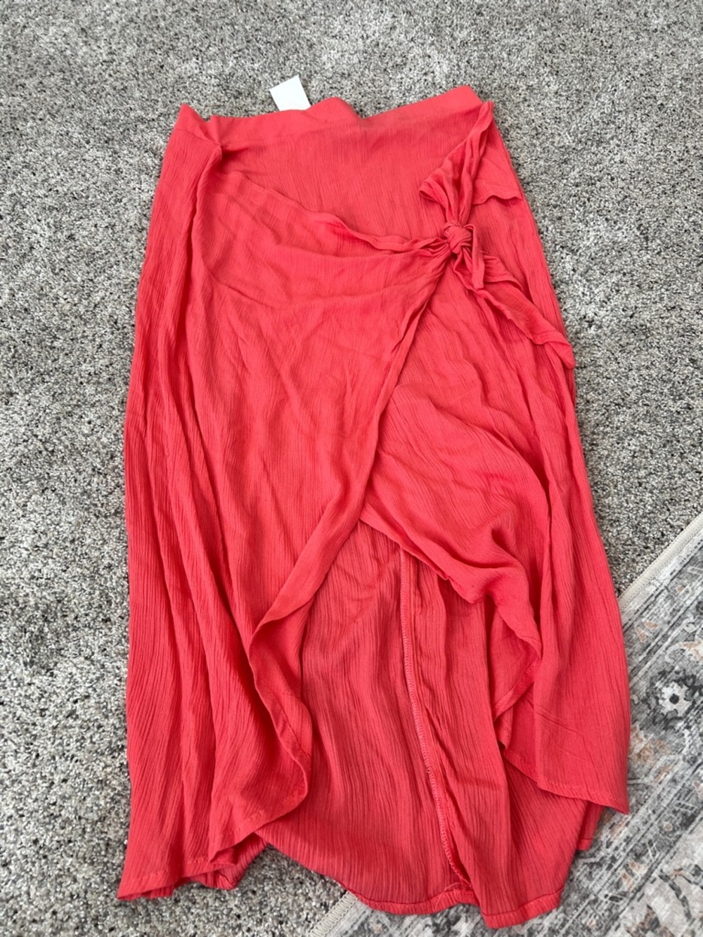 Red Knot-Detail Wrap Midi Skirt